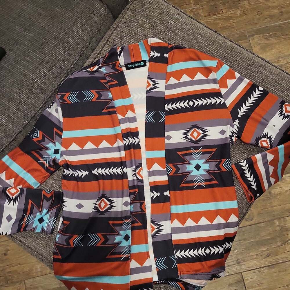 Sterling Kreek Navajo Sky Aztec Print Open Front Cardigan